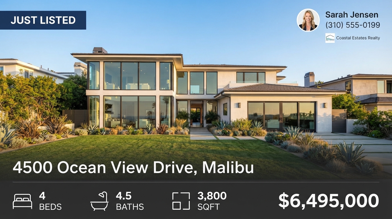 AI-generated example result for the marketing prompt: Real Estate Listing Ad Graphic AI Prompts for Marketing