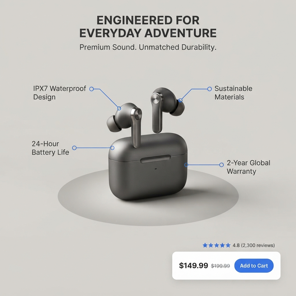 AI-generated example result for the marketing prompt: E-commerce Product Showcase Ad AI Prompts for Marketing
