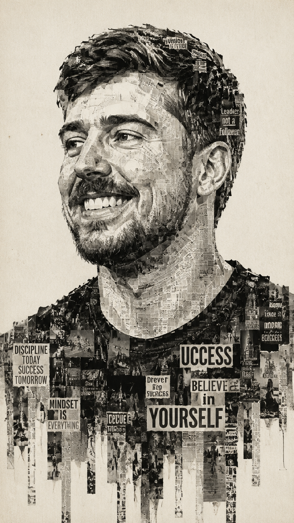 Result of: Newspaper Collage Portrait Art - Realistic Editorial Style