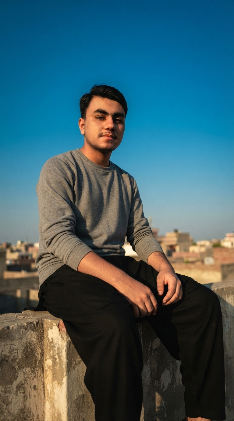 Example result for: Casual Urban Youth Portrait Against a Clear Blue Sky